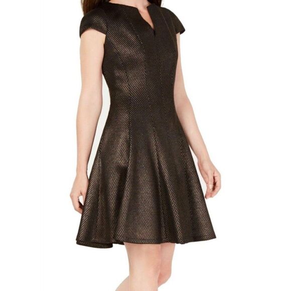 Julia Jordan Jacquard Split- Neck Fit & Flare Size 6 - Picture 1 of 14